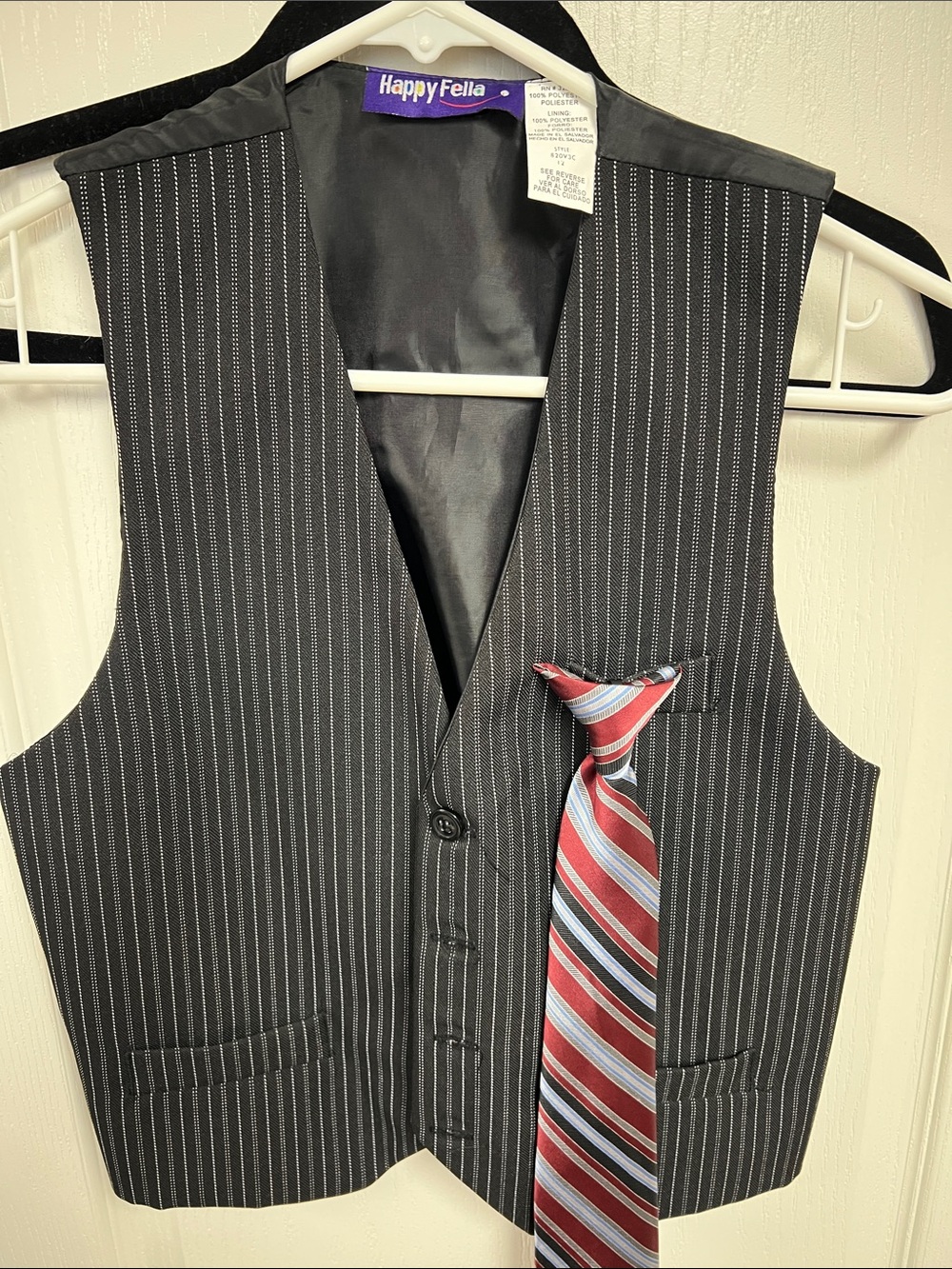 Happy Fella Black Pinstripe Kids Vest - with a clip on tie